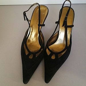 Dolce and Gabbana Black Suede Cutout Slingbacks